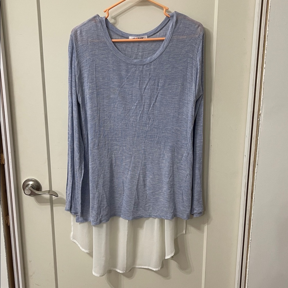 Blue and White Layered Long Sleeve Top medium